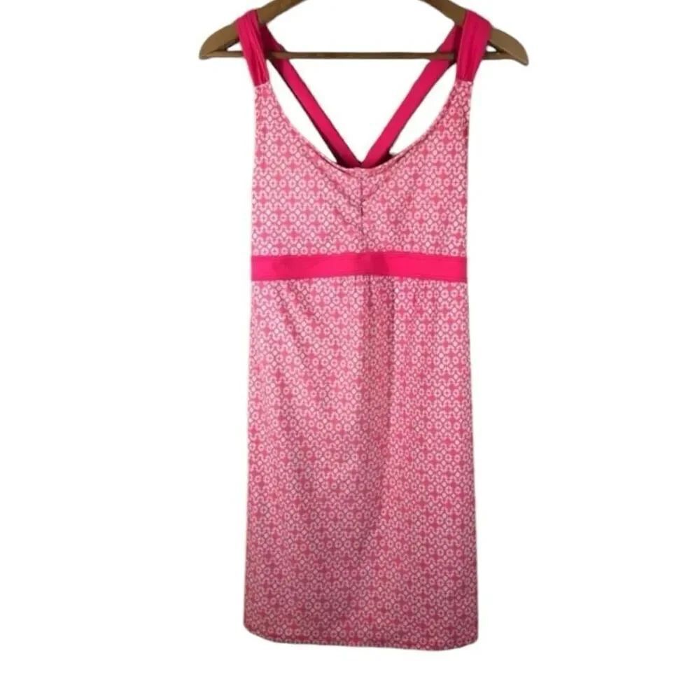 Title Nine Respite Swim Sun Dress Size Large Cross Back, Pink and White